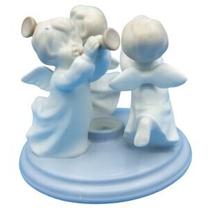 Vintage Ceramic Angels Playing Horn Taper Candle Holder  CCCC